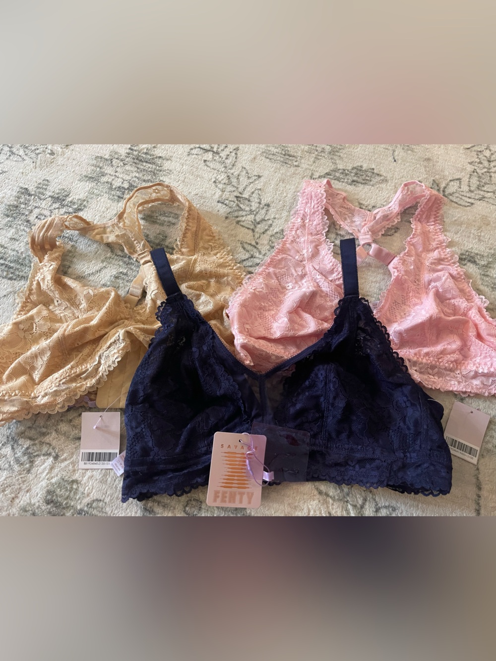 Savage X Fenty Lace Bralette Set - Navy, Blush Pink & Beige 1X NWT
